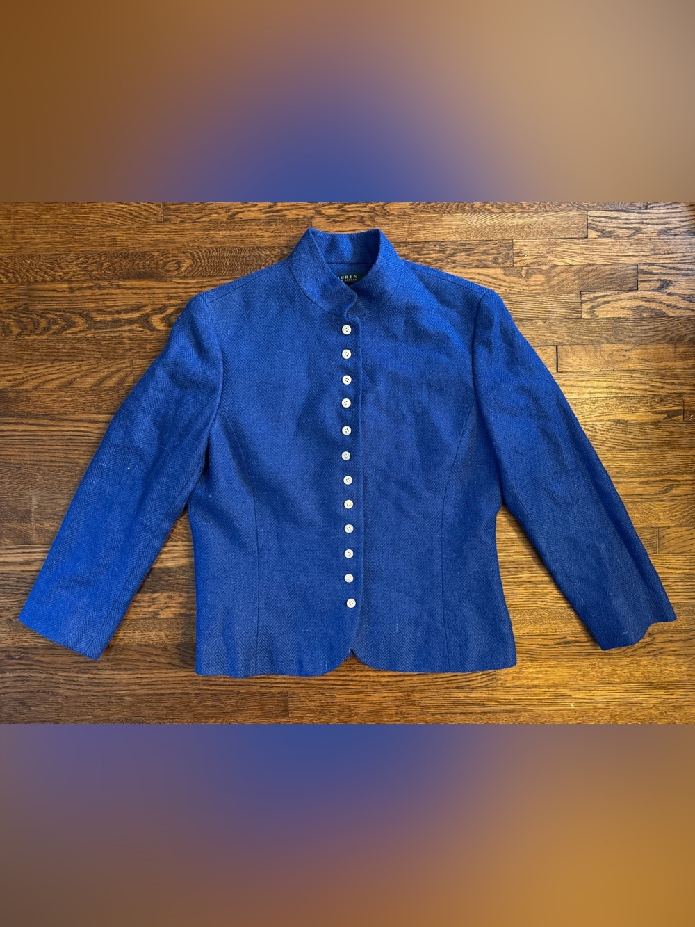 Lauren Ralph Lauren Royal Blue Stand-Collar Button Front Blazer
